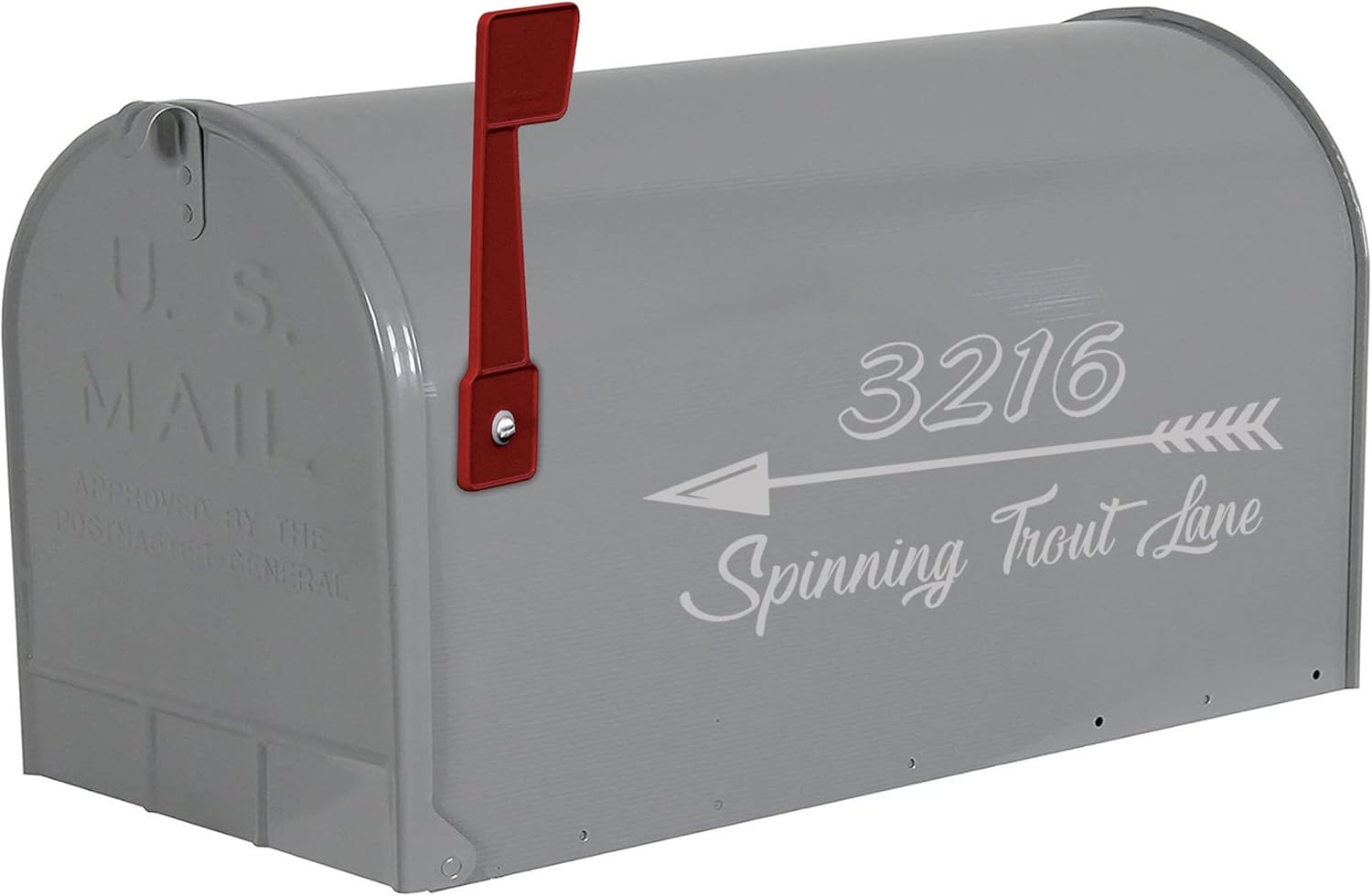 VWAQ Mailbox Address Decal Set of 2 - Enter House Number & Address Personalized Arrow Mailbox Sticker Yard Sign CMB38 (7.5" H X 18.5" W, Silver)