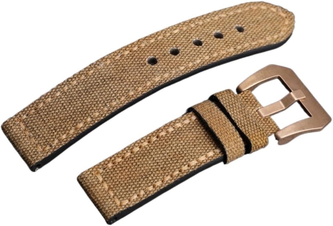 MJMT06 Canvas Leather Strap, 20 22 24MM Suitable Compatible with Bronze Watch Copper Watch Men's Bracelet, Suitable Compatible with PAM111 411 Men's Leather Br