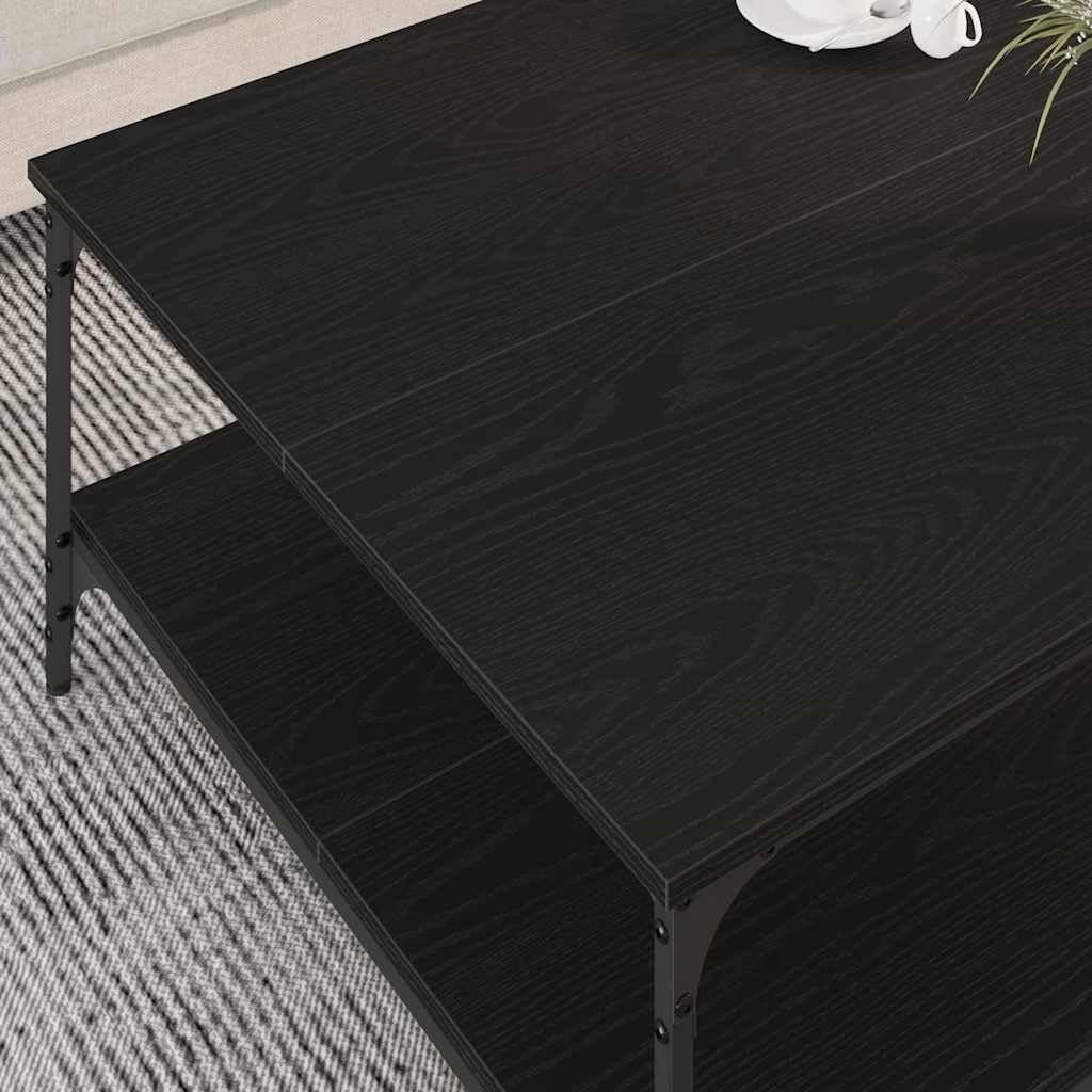 Mesa de centro negra 80 x 80 x 40 cm con estante industrial de madera y marco de hierro, diseño moderno, construcción robusta para salón, dormitorio y oficina