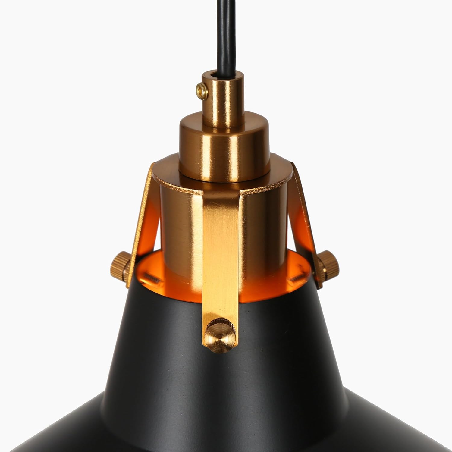 KSANA Black Gold Pendant Light, Modern 1-Light Pendant Lighting Fixture with Electroplated Brass Accent and Black Metal Shade for Kitchen Island, Foyer, Dining Room and Bedroom 8.5” x 8.5” x 8”