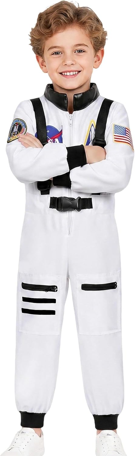 Astronaut Costume for Kid Boy Space Jumpsuit Space Outfit Pretend Dress up 3-12Years