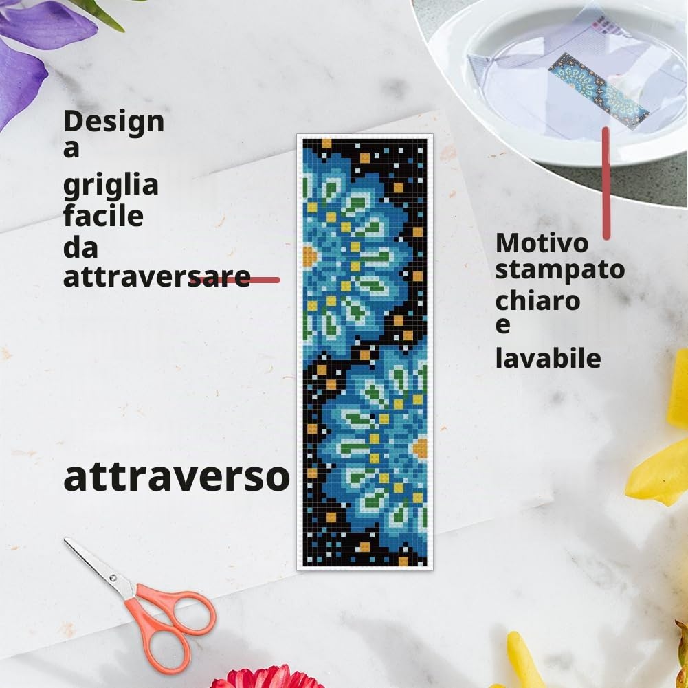 INFUNLY Kit di 6 segnalibri a punto croce con mandala, 20,3 x 6,1 cm, in tessuto floreale, kit fai da te per principianti, con istruzioni per amanti dei libri, lettori e scrittori