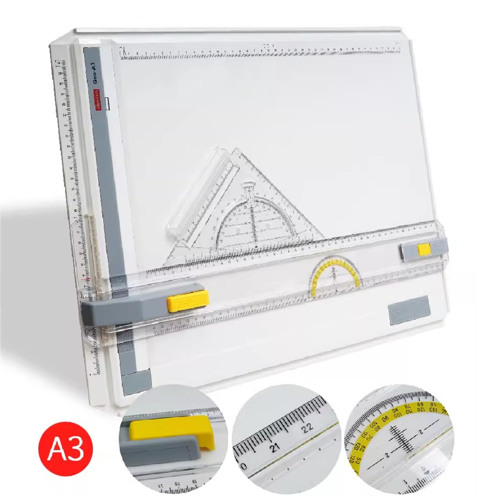 Tavola da disegno con righello scorrevole e set quadrato per progetti artistici, ingegneristici e architettonici