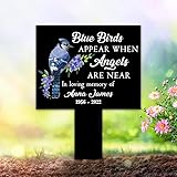 Personalized Memorial Plaques for Outdoors Blue Jay Grave Marker Blue Birds Appear Angels are Near 8x8 inch Metal Garden Stakes Memorial Gifts Sympathy Gifts for Loss of Loved One (Style 29)