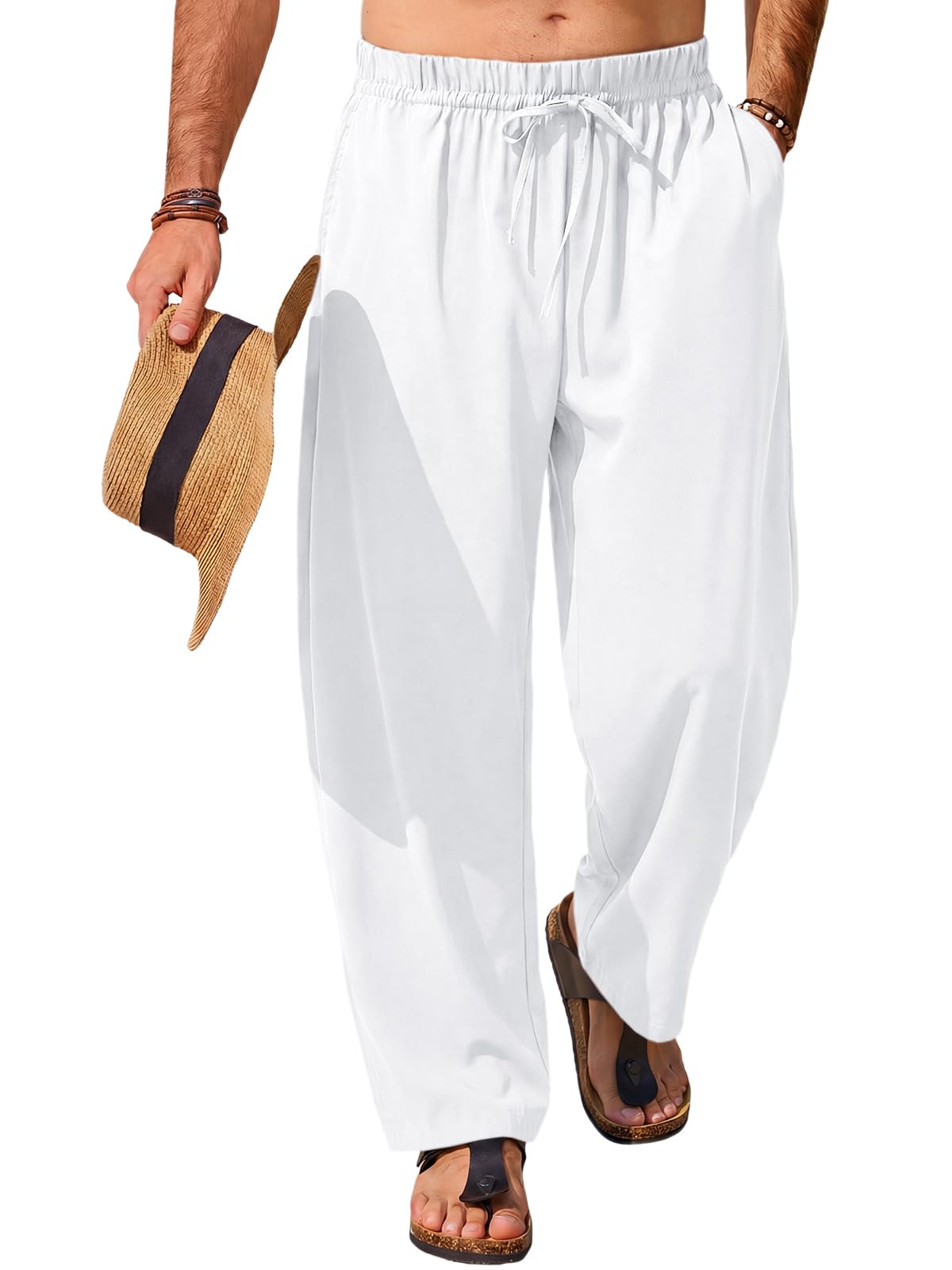 Runcati Mens Baggy Harem Pants Drawstring Elastic Waist Wide Leg Barrel Pants Lightweight Summer Beach Yoga Trousers