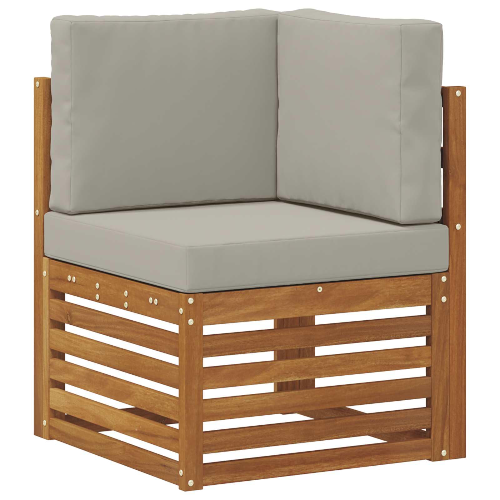 Ecksofa Set mit Kissen 5 pcs aus massivem Akazienholz natürlich hellgrau, modulare Sitzgruppe mit Tisch und Polster, wetterfestes Outdoor Möbelset für Garten Terrasse Wohnzimmer