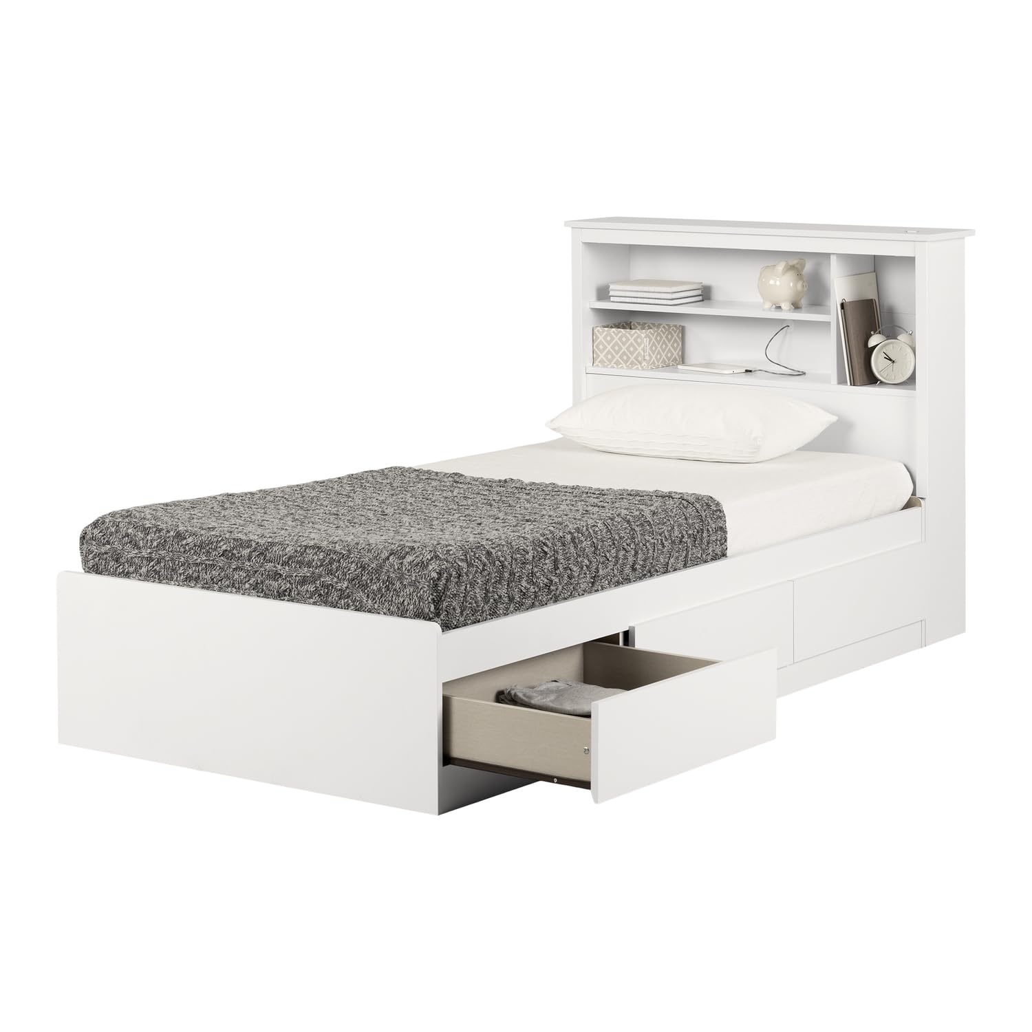 South Shore Vito Twin Mates Bed with Bookcase Headboard (39