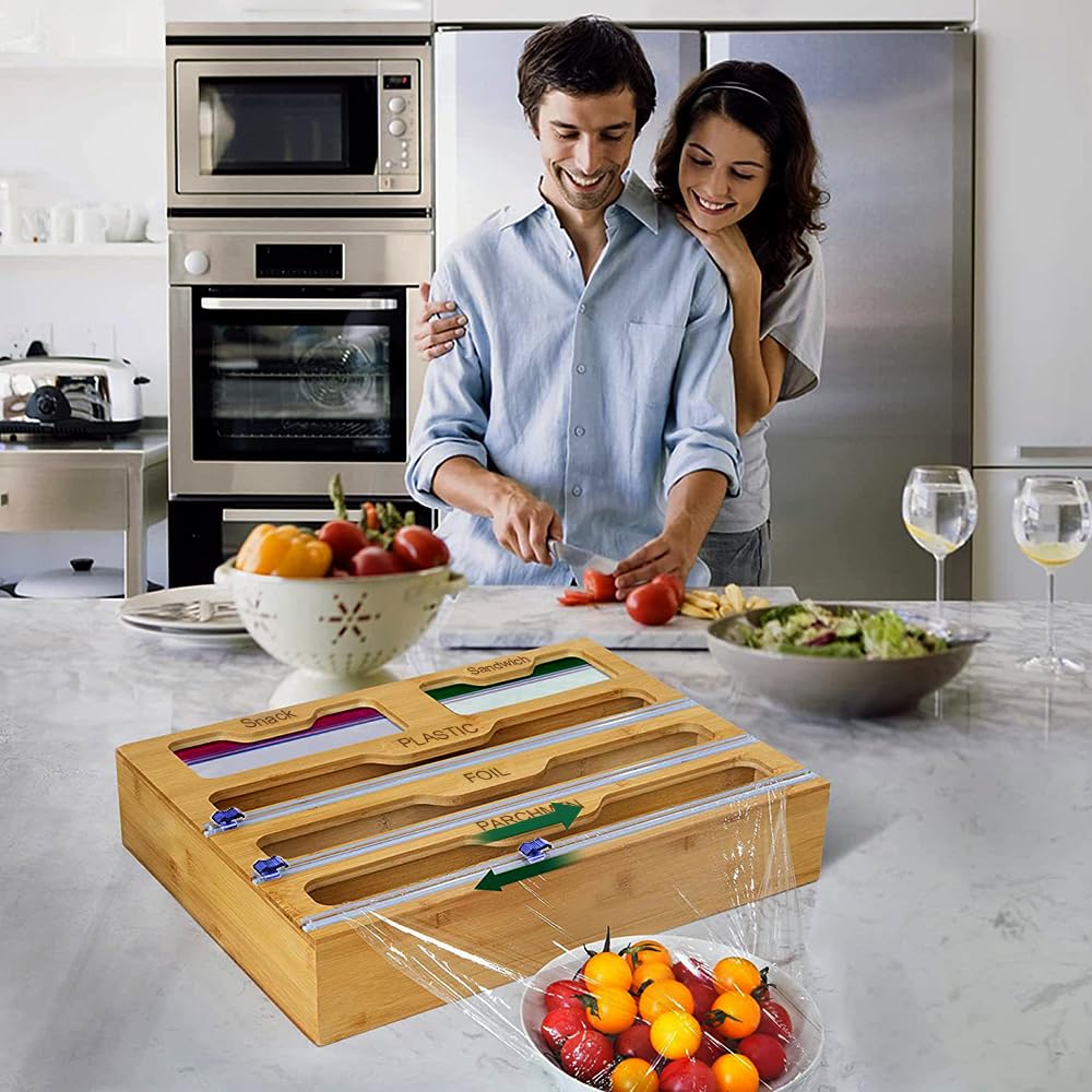 Distributeur de Film avec Cutter, Distributeur Film Alimentaire avec Coupeur, Distributeur de Film en Aluminium et Stockage des Aliments, Distributeur de Film en Bambou