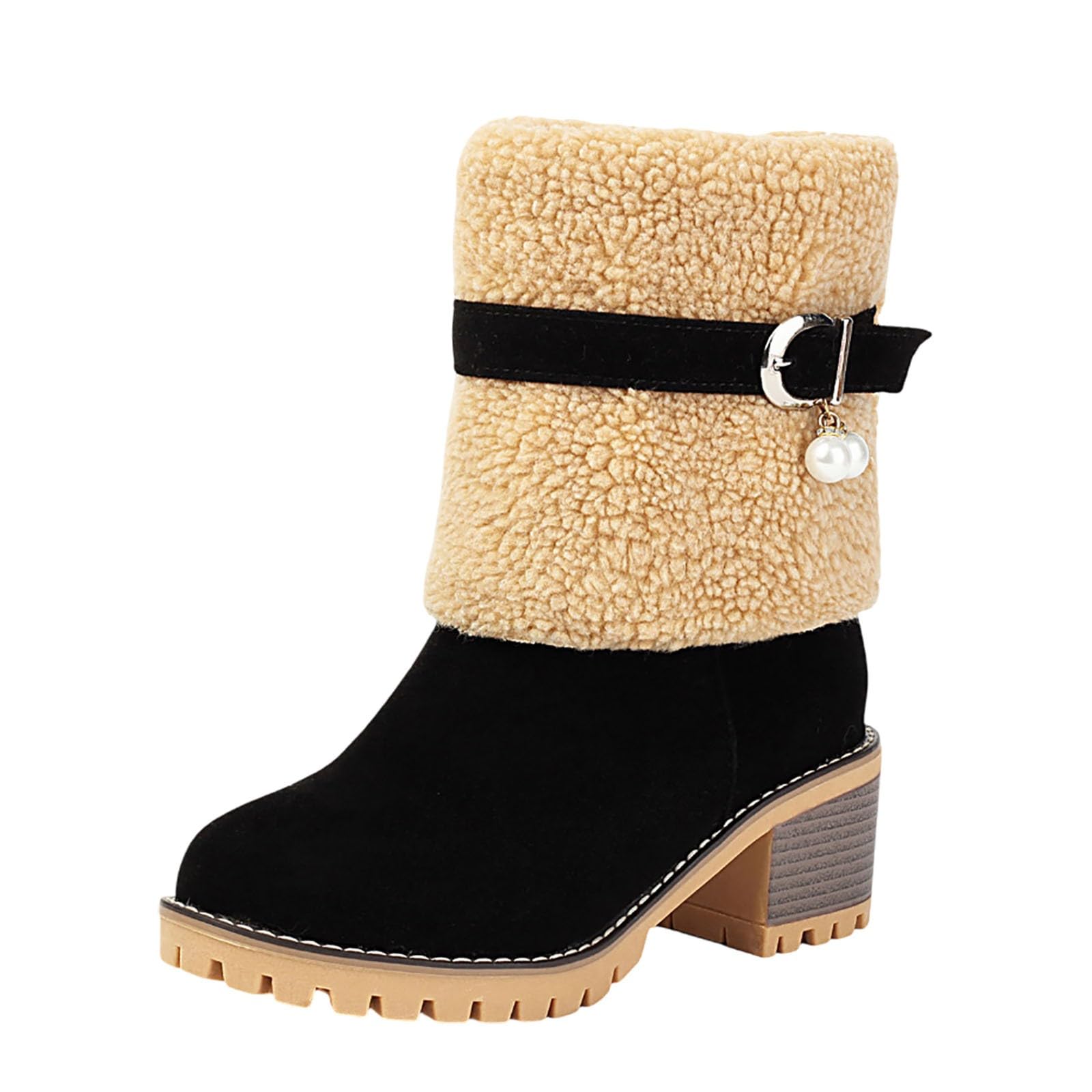 Generisch Stivaletti alla moda con colletto piegato, suola con plateau, comodi stivali invernali da donna, eleganti stivali a gambo corto con suola antiscivolo