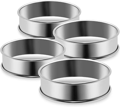4 Pack 10 cm Double Rolled Tart Rings, Crumpet Rings,Stainless Steel Non Stick English Muffin Rings, Stainless Steel Pastry Rings for Baking Cookie Desserts Pancake Eggs Muffin Kitchen