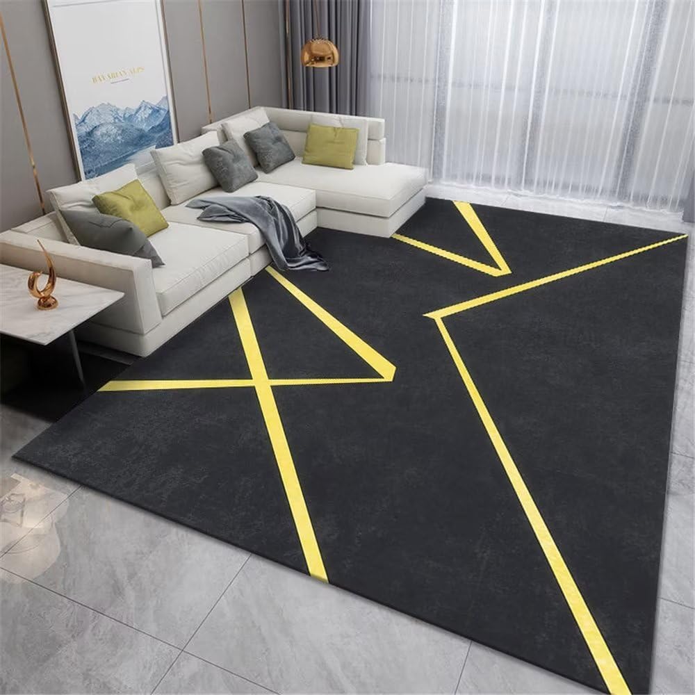 Tapis jaune polyline pour chambre fille et coin bureau chaleureux