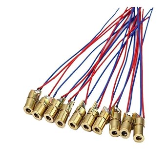 INVENTO 10pcs 5V 650nm 5mW Red Dot Laser Head Red Laser Diode Laser Tube with Leads Head Outer Diameter 6mm