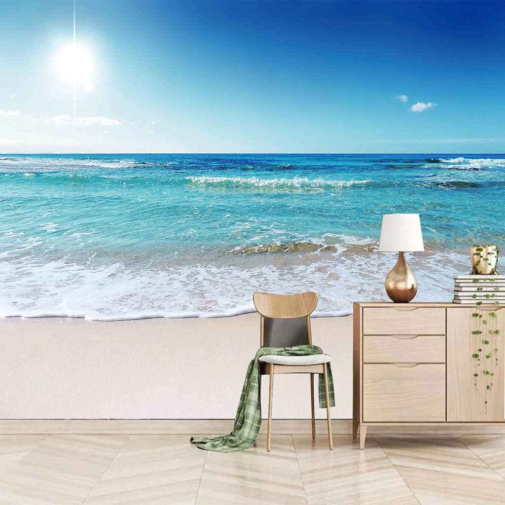 Papier peint toile auto-adhésif 3D paysage de plage 200x140 cm pour salon