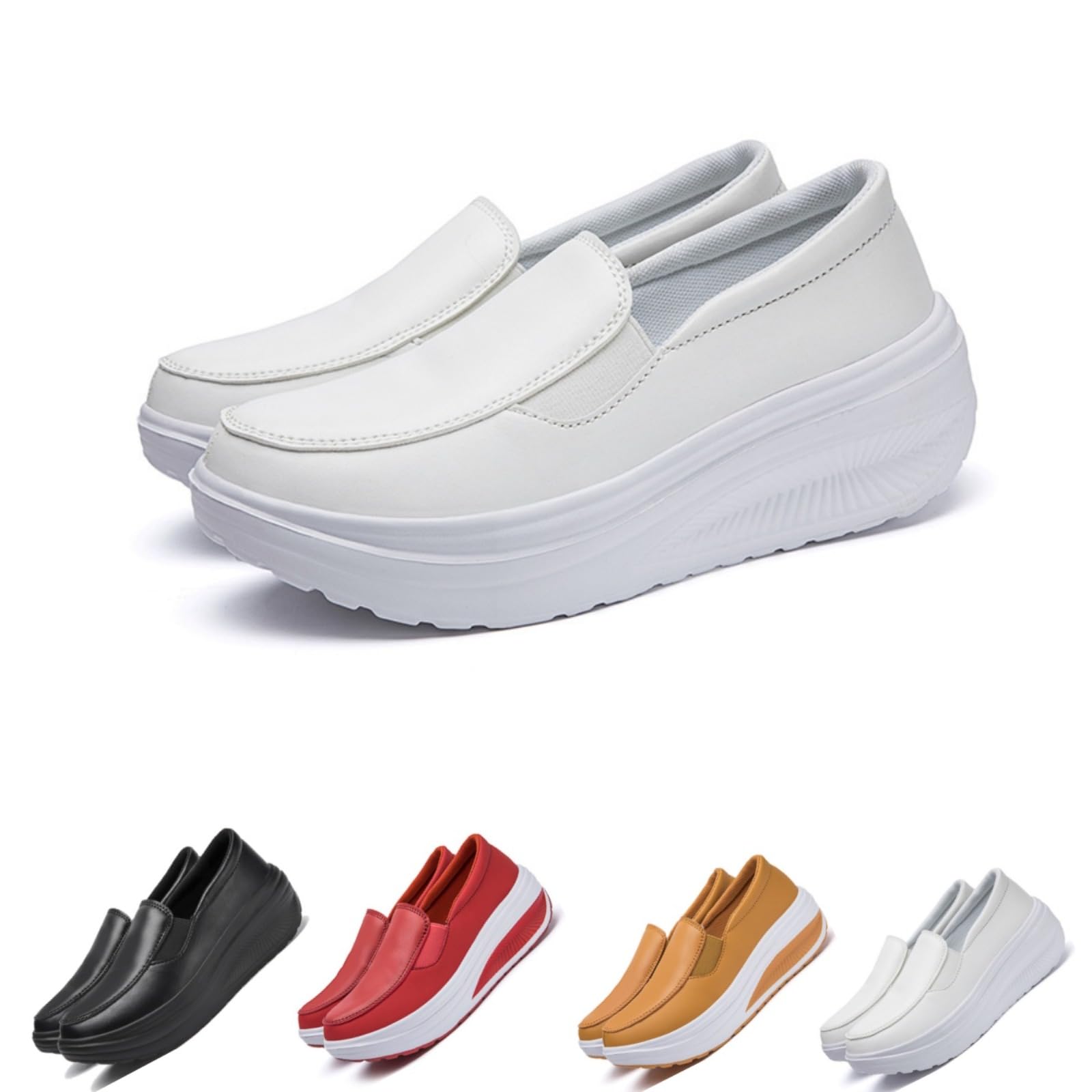 Orthopädische Damen-Turnschuhe mit Wippboden, bequem, leicht, rutschfest, Keilabsatz, ergonomische Schmerzlinderung, Fußgewölbeunterstützung, Leder, Krankenschwesterschuhe
