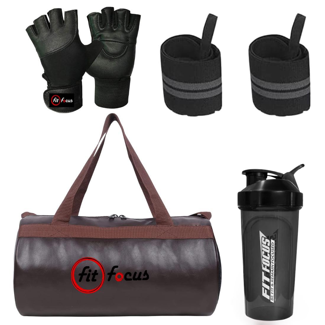 Combo Set of PU Leather Duffle Gym Bag with Gloves, Wrist Band & 600ml Shaker Bottle – Premium Brown Gym Kit for Men & Women | Stylish & Durable Fitness Combo-image-19