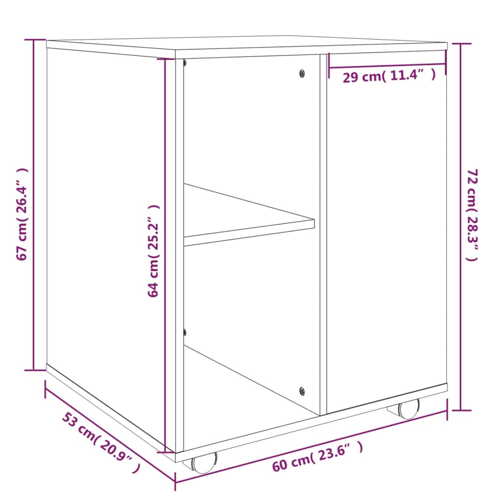 Armadietto con Ruote Grigio Sonoma 60x53x72cm Legno Multistrato,Carrello Porta Stampante, Mobiletto con Ruote, Supporto per Stampante in Legno, Classificatore per Documenti per Studio, Uffici