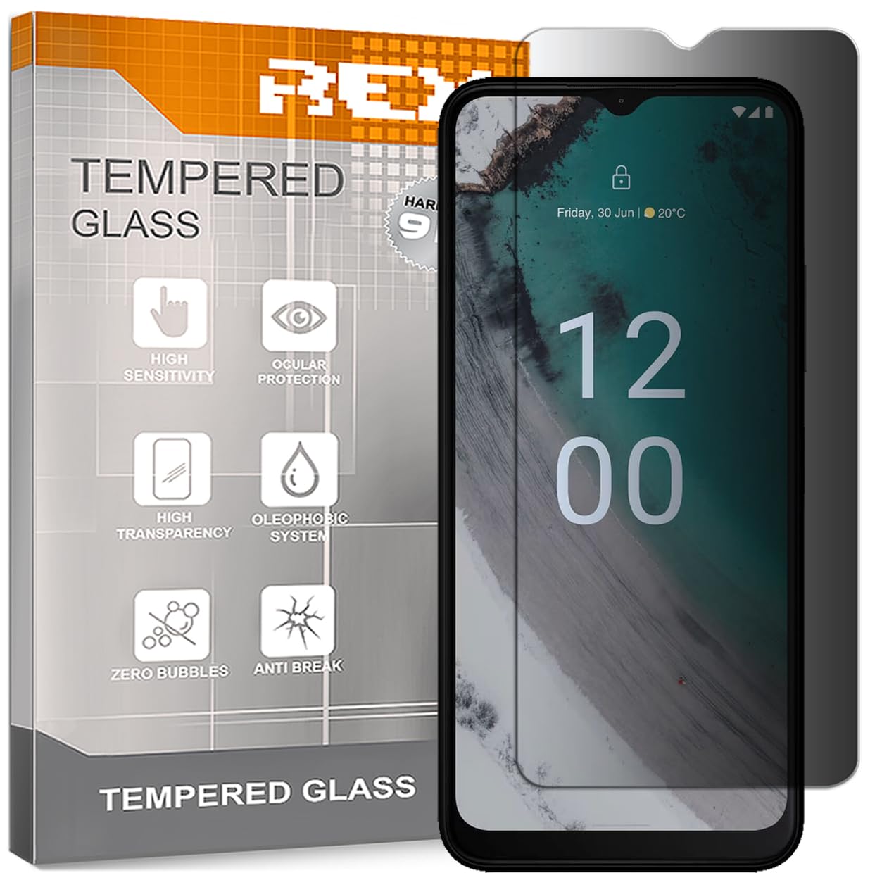 REY Pellicola salvaschermo antispia per Nokia G42 5G - C32, Vetro temperato, di qualità Premium