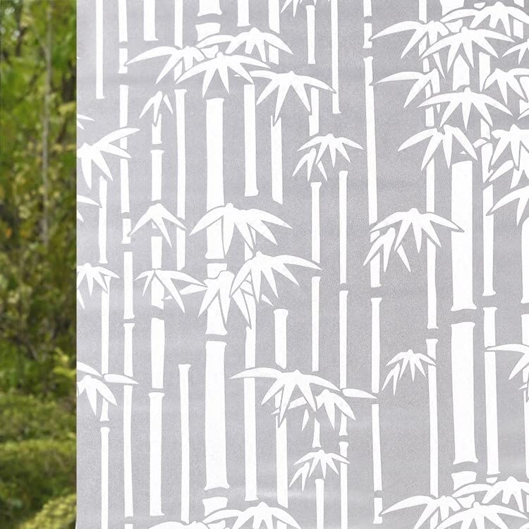 Image of WISDOM Privacy Window Film Frosted Glass Film Glass Film No Glue Anti-UV Window Sticker Non Adhesive for Privacy Office Meeting Room Bathroom Living Room (Bamboo Leaf Frosted, 12 x 100 inch)