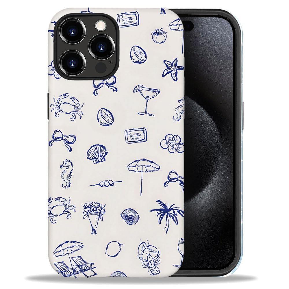 Compatible with iPhone 12 Pro,Anti-Scratch Frosted Case Cover,Blue Coastal Food Sea Summer