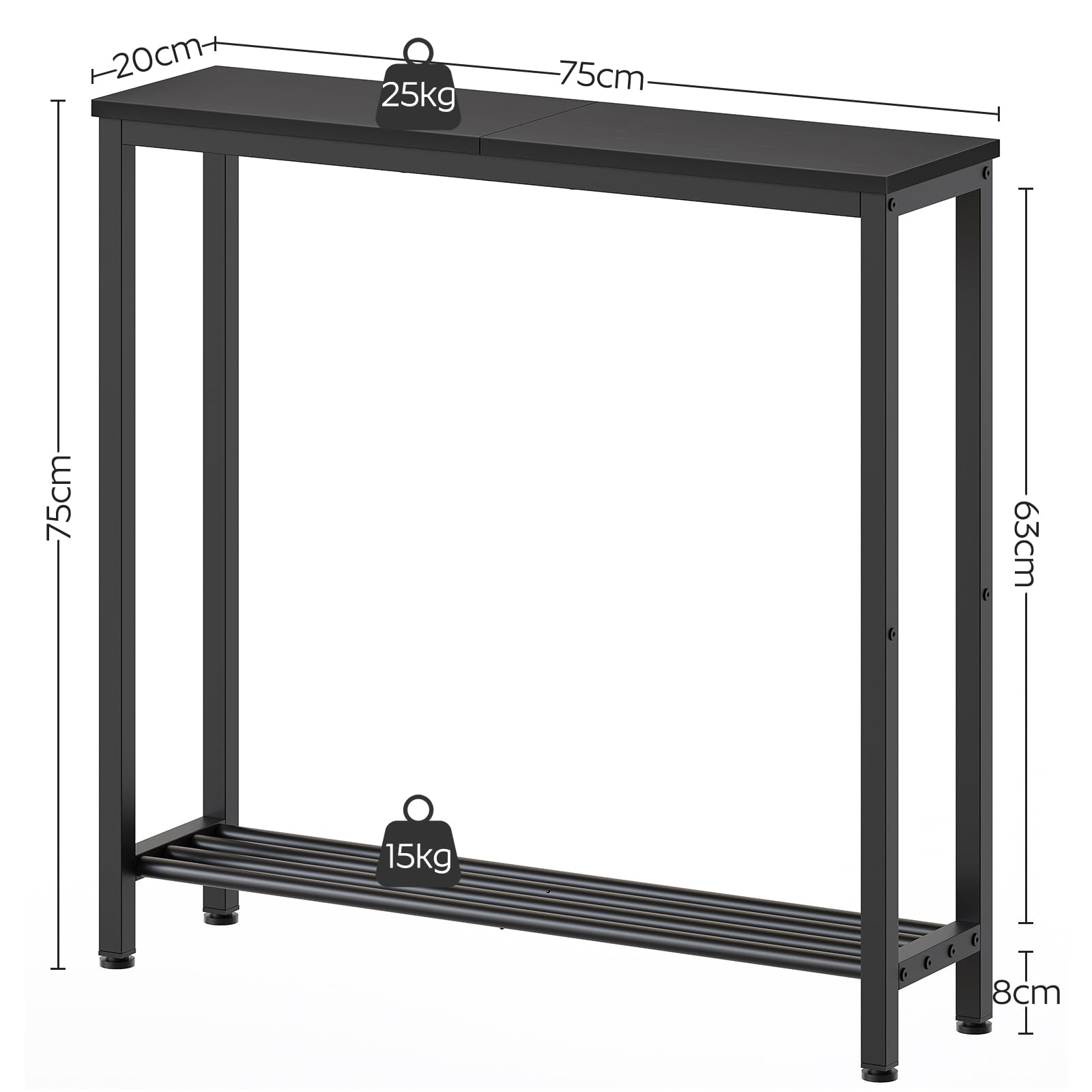Side Table Achter De Bank YATINEY Consoletafel Smal - 2 Etages, 75 Cm Hoog, Zwart Metalen Frame, Voor Hal Of Woonkamer 2-etage Bijzettafel