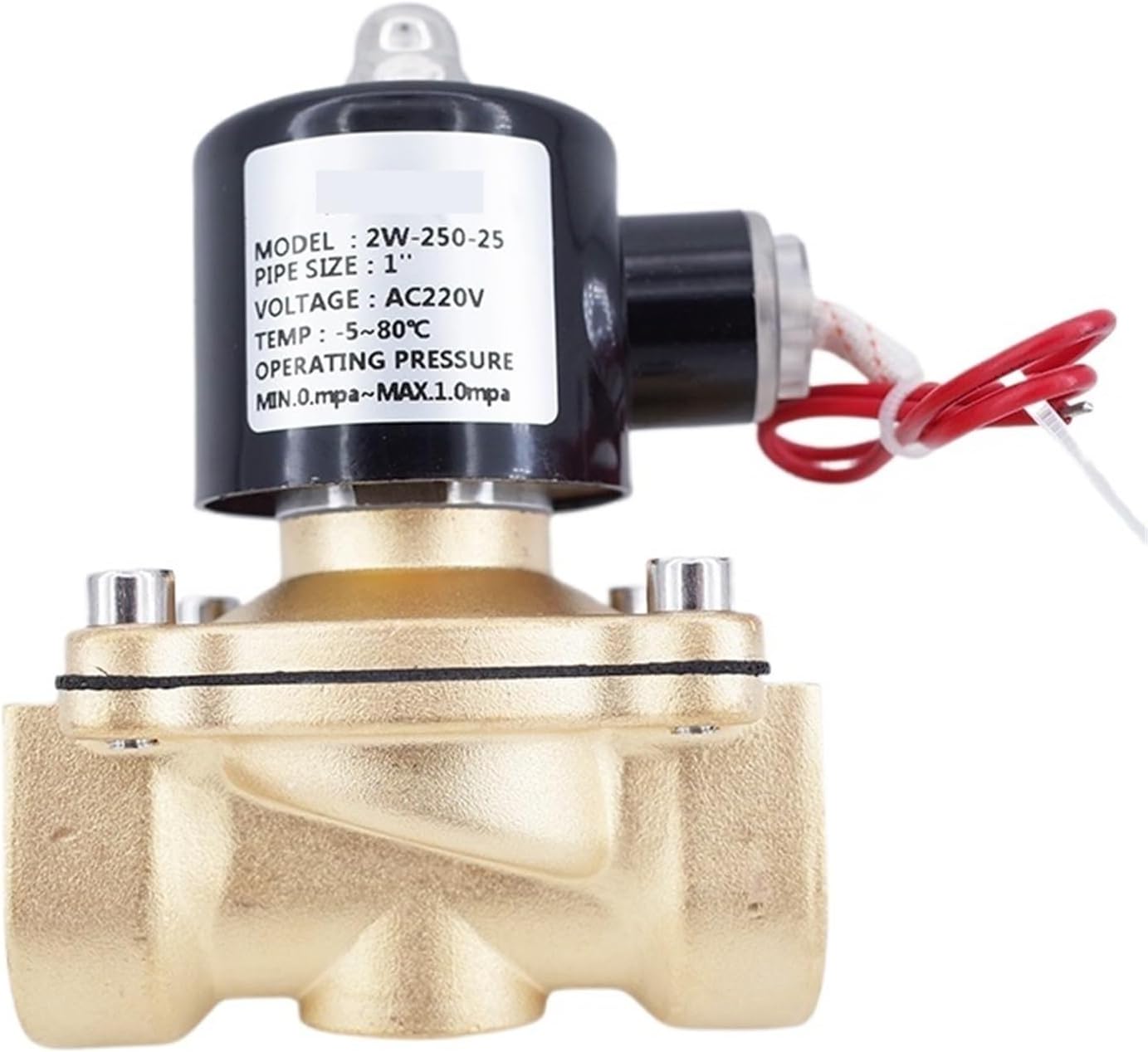 2 Way 2W Series Brass Coil Air Gas Water Copper Solenoid Valve 3/4 1 Inch Normally Close 2W200-20 2W250-25 Full Brass Coil Valve(3/4",AC220V)