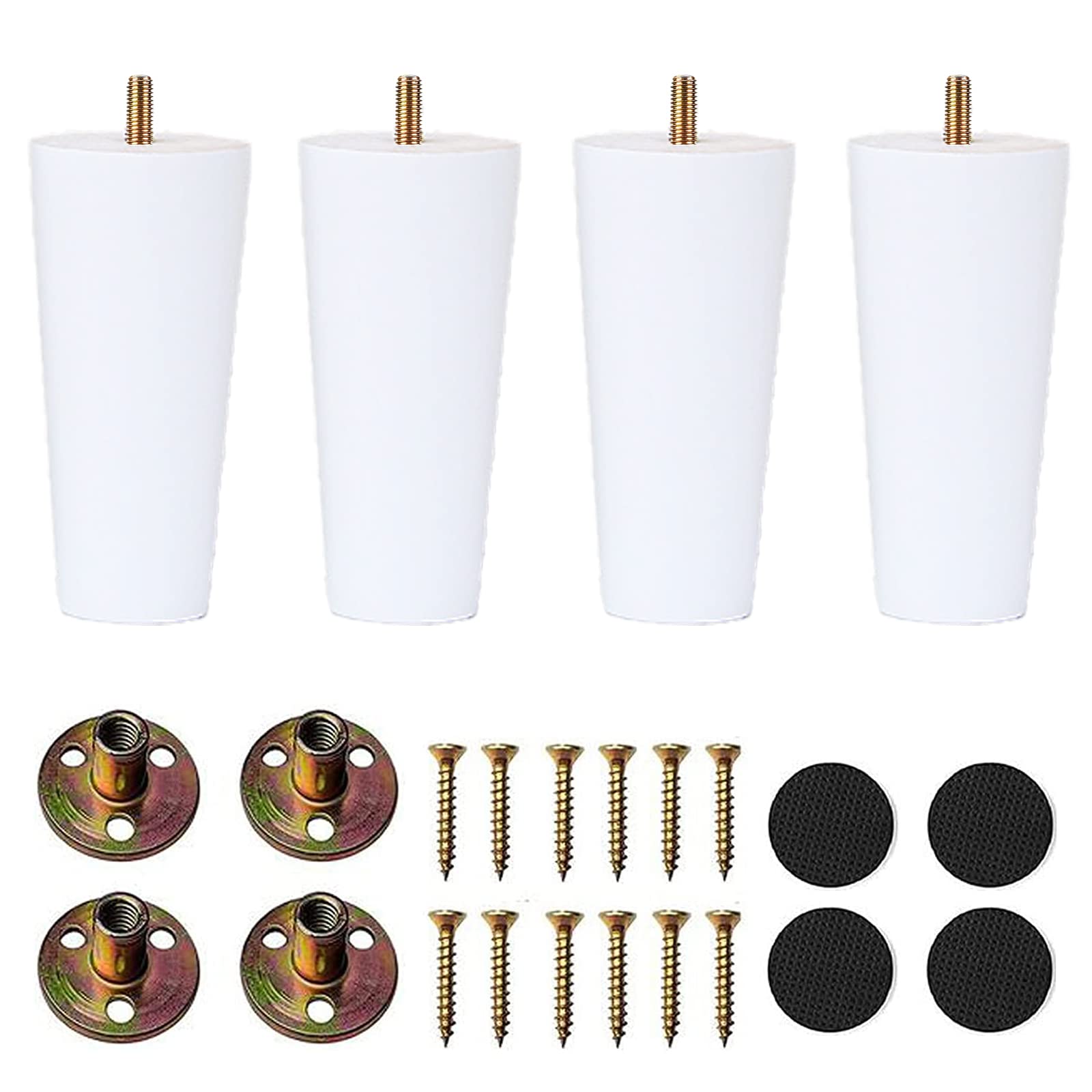 Set Di 4 Piedini Per Mobili In Plastica ABS - Design Nordico, Colore Bianco, Viti Incluse, Per Tavolini O Armadi