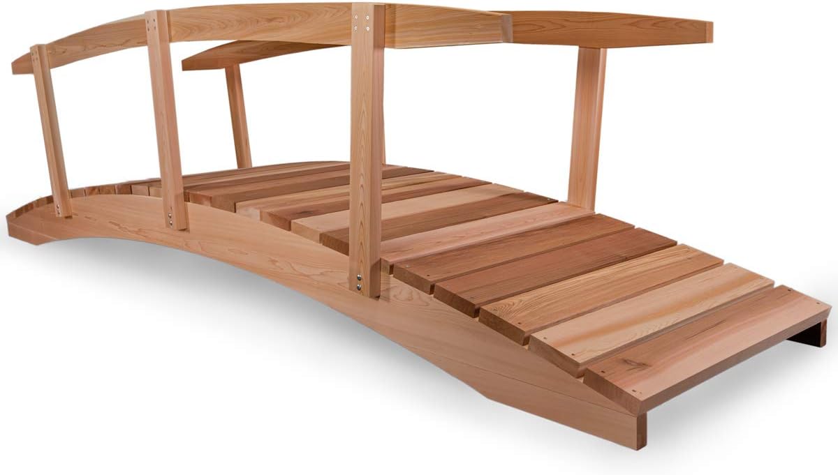 All Things Cedar FB144-R Garden Bridge with Side Rails |12-Ft Cedar Wood Bridge for Gardens, Backyards & Streams | Easy to Assemble & Made from Untreated Western Red Cedar |142x38x38