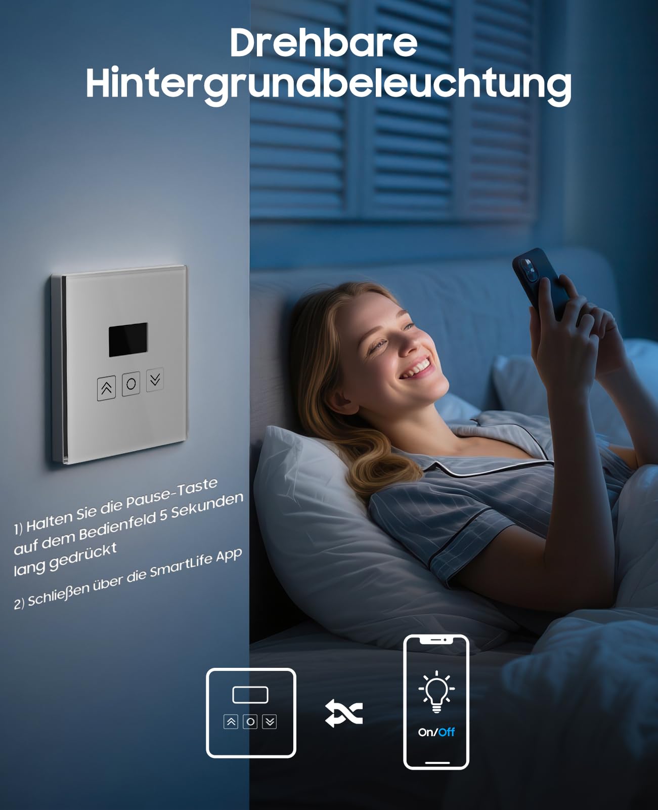 Smart Rolladenschalter mit Prozentanzeige, Wlan Jalousie Schalter mit LCD Bildschirm, Rolladensteuerung funktioniert mit Alexa/Google Assistant/Siri, Benötigt Nullleiter 80x 80mm