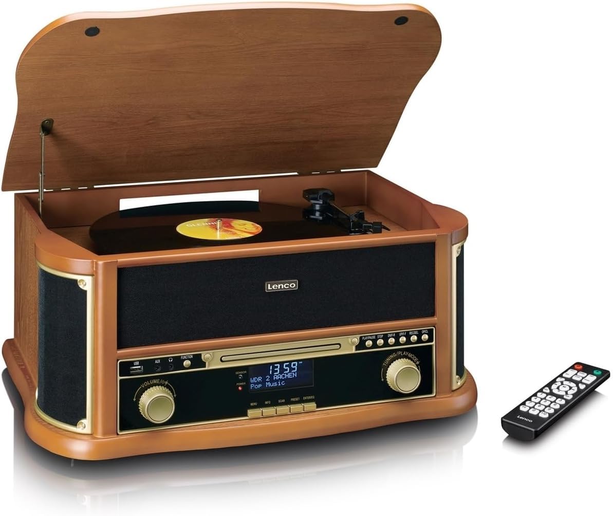 Lenco TCD-2571WD - Plattenspieler mit Lautsprecher & Bluetooth | TCD-2571 - Schallplattenspieler - Vinyl Player - 3 Gang (33/45/78 RPM) - CD-Spieler