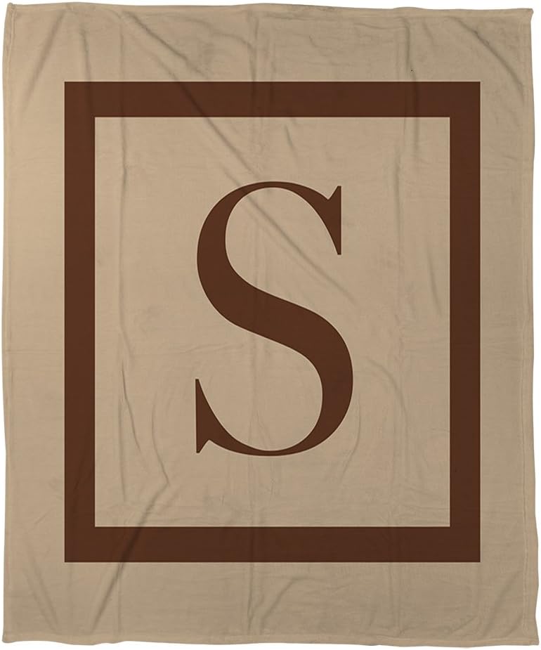 Manual Woodworkers & Weavers Coral Fleece Throw, 50 by 60-Inch, Monogrammed Letter S, Caramel Classic Block