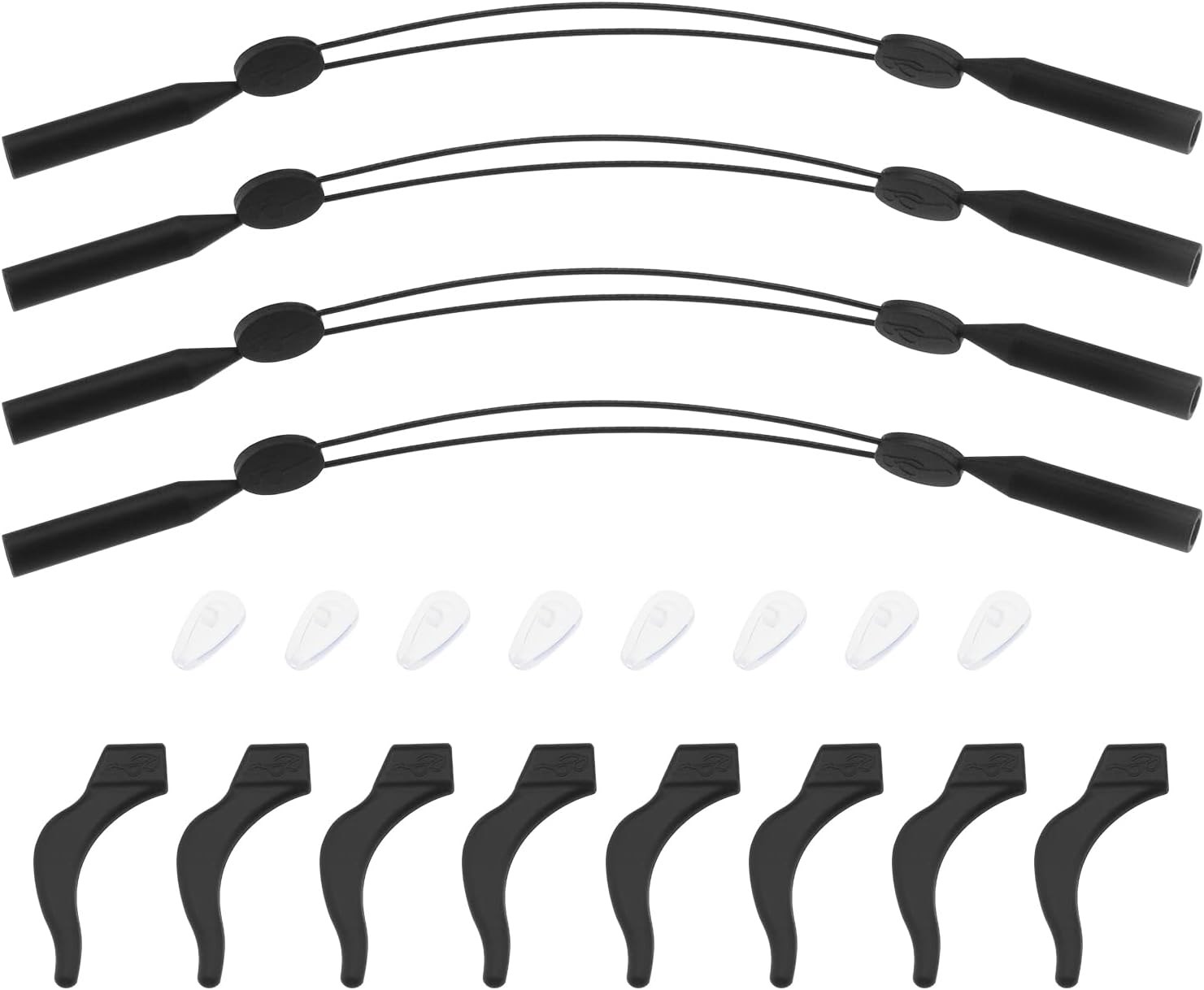 eMagTech 4PCS Adjustable Glasses Straps with 4 Pairs Anti-Slip Ear Grip Hooks & 4 Pairs Silicone Nose Pads Eyewear Retainer Sunglass Strap Safety Glasses Holder