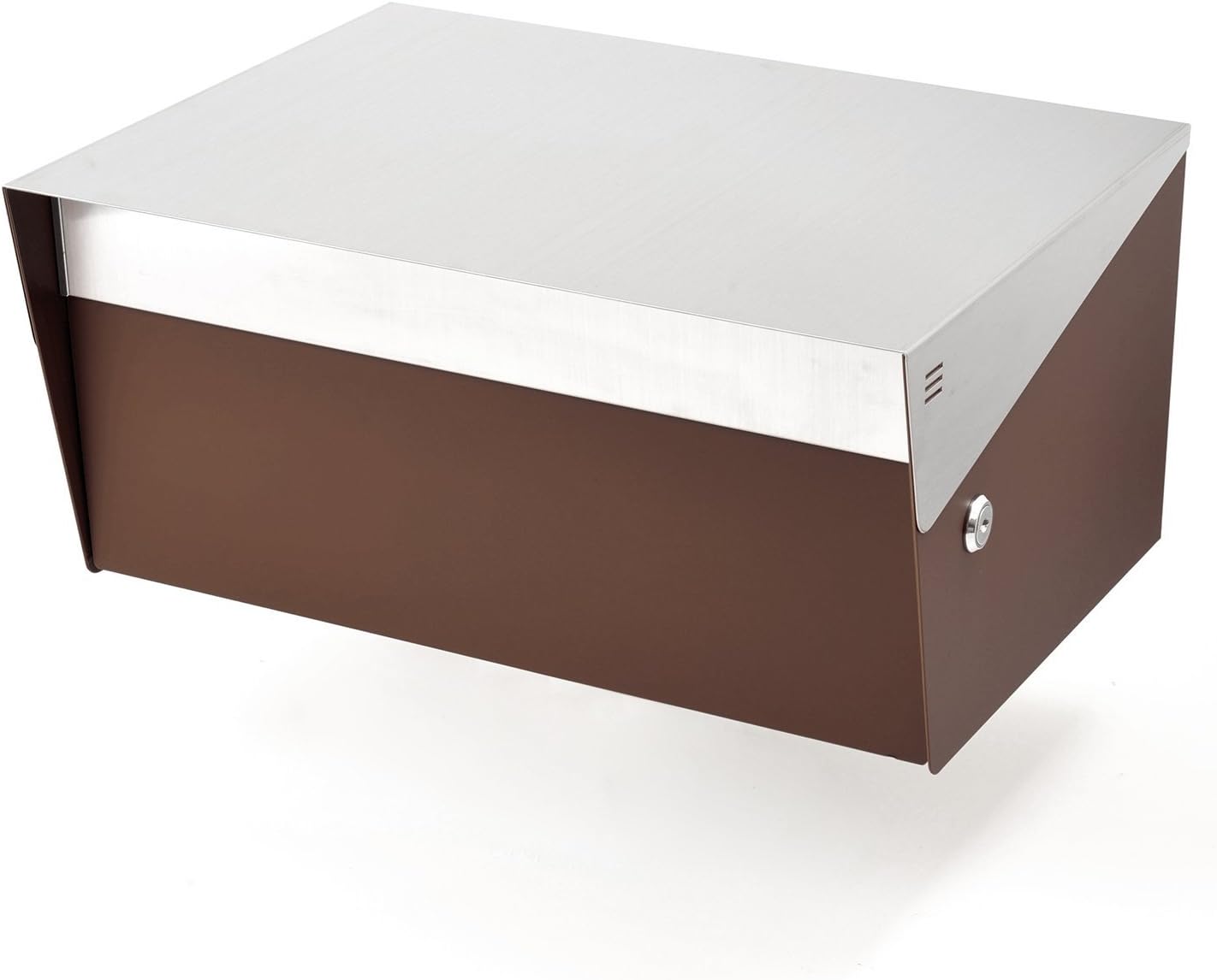 Wide DR - Stainless Steel Wall Mount Modern Design Mailbox with Lock and Key Extra Large Letterbox Rust Proof for Modern Home House Apartment Rural Roadside 12" x 16" x 8" (Chocolate Brown)
