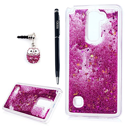 LG G Stylo 2 LS775 Case, LG Stylus 2 Case 2016, YOKIRIN Protective Flowing Liquid Quicksand Floating Luxury Bling Glitter Sparkle Cute Star Diamonds Clear Soft TPU Rubber Cover Skin, Rose