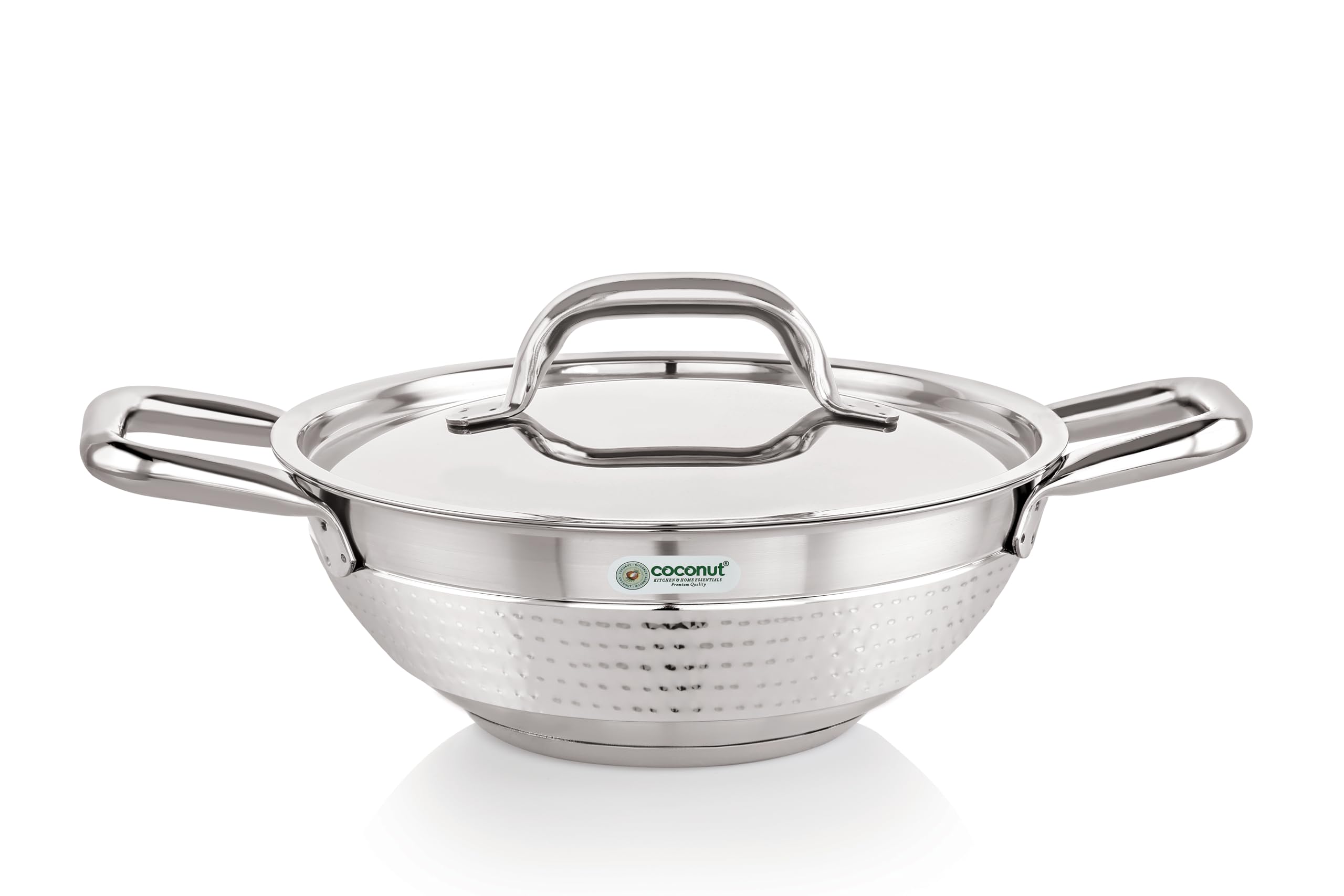 coconut Elementary Stainless Steel Hammered Design Capsulated Kadai for Cook n Serve - 1 Unit - Capacity - 2000ML