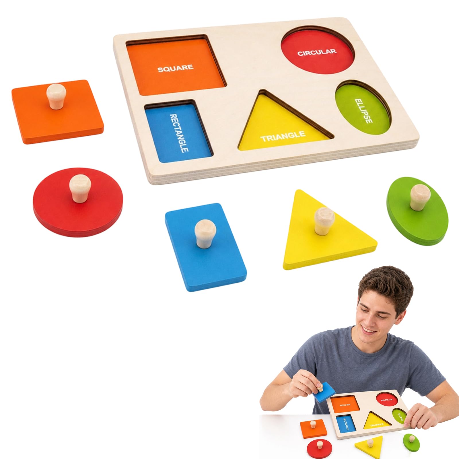 Wooden Shape Sorter, Toddler Puzzle, Peg Puzzles
