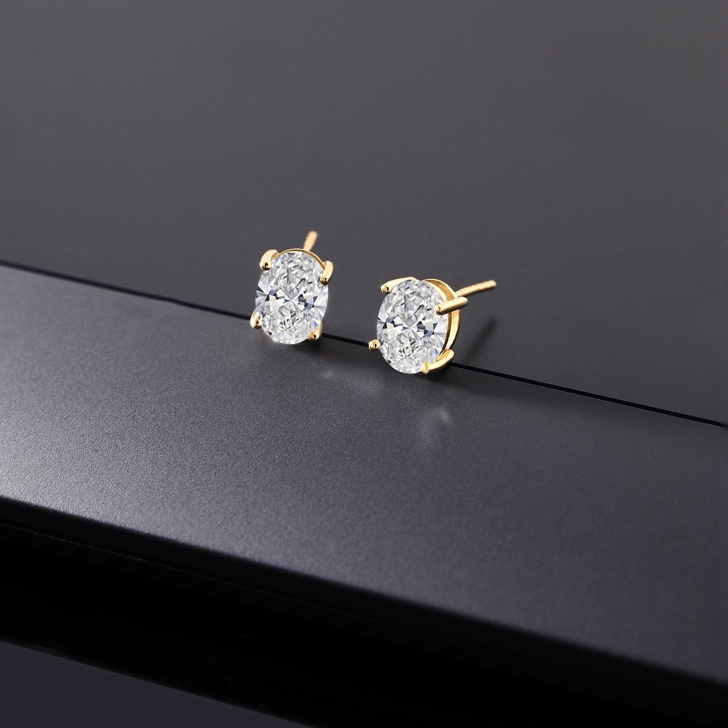 Gem Stone King 3.00 Ct Oval Cut 14K Yellow Gold IGI Certified Lab Grown Diamond Stud Earrings | F-G Color | VS Clarity | Gold Earrings For Women Men - Image 4
