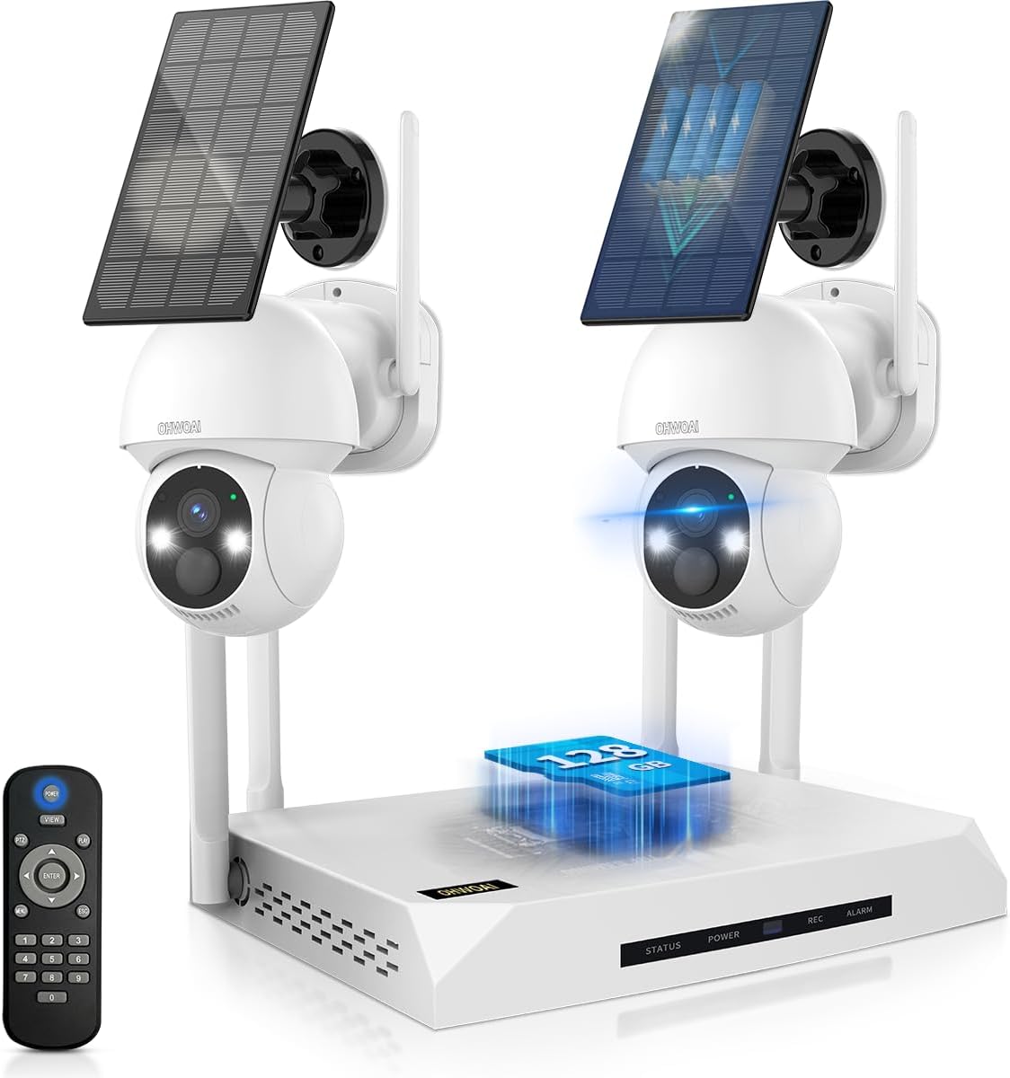 100% Solar Powered & 2-Way AudioOutdoor Wireless PTZ Camera System, 4MP Solar Powered Battery Cameras,Home Video Surveillance DVR Kits