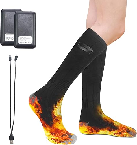 Calcetines calefactables para hombres y mujeres, 4000 mAh recargables eléctricos, calcetines calefactables con batería con 3 ajustes de calor para