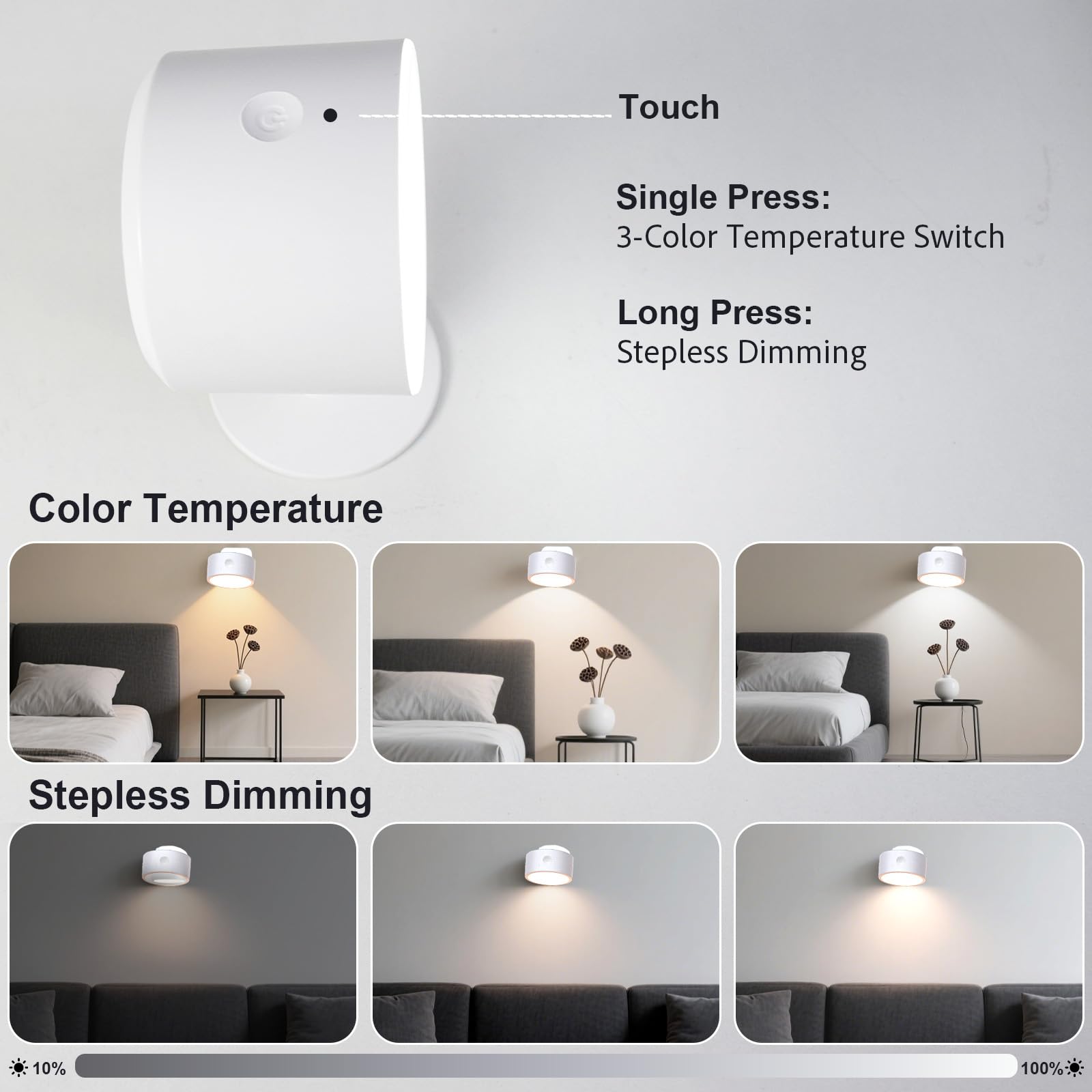 YAPJOY Rechargeable LED Desk Lamp, Eye-Caring Wireless LED Table Lamp with 2000mAh Battery - Image 3