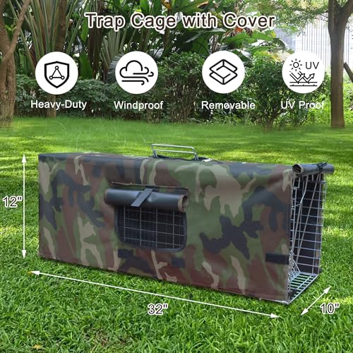 Capa de gaiola de armadilha de animais vivos para gatos vadios, armadilha dobrável de 81 cm com port