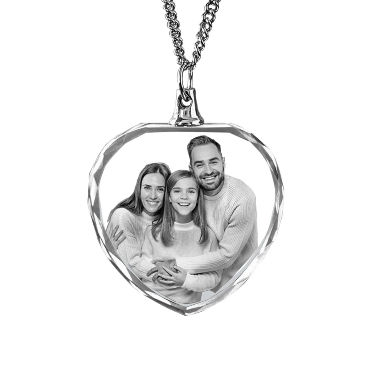 Collier personnalisé photo en cristal gravé au laser 3D cœur taille S