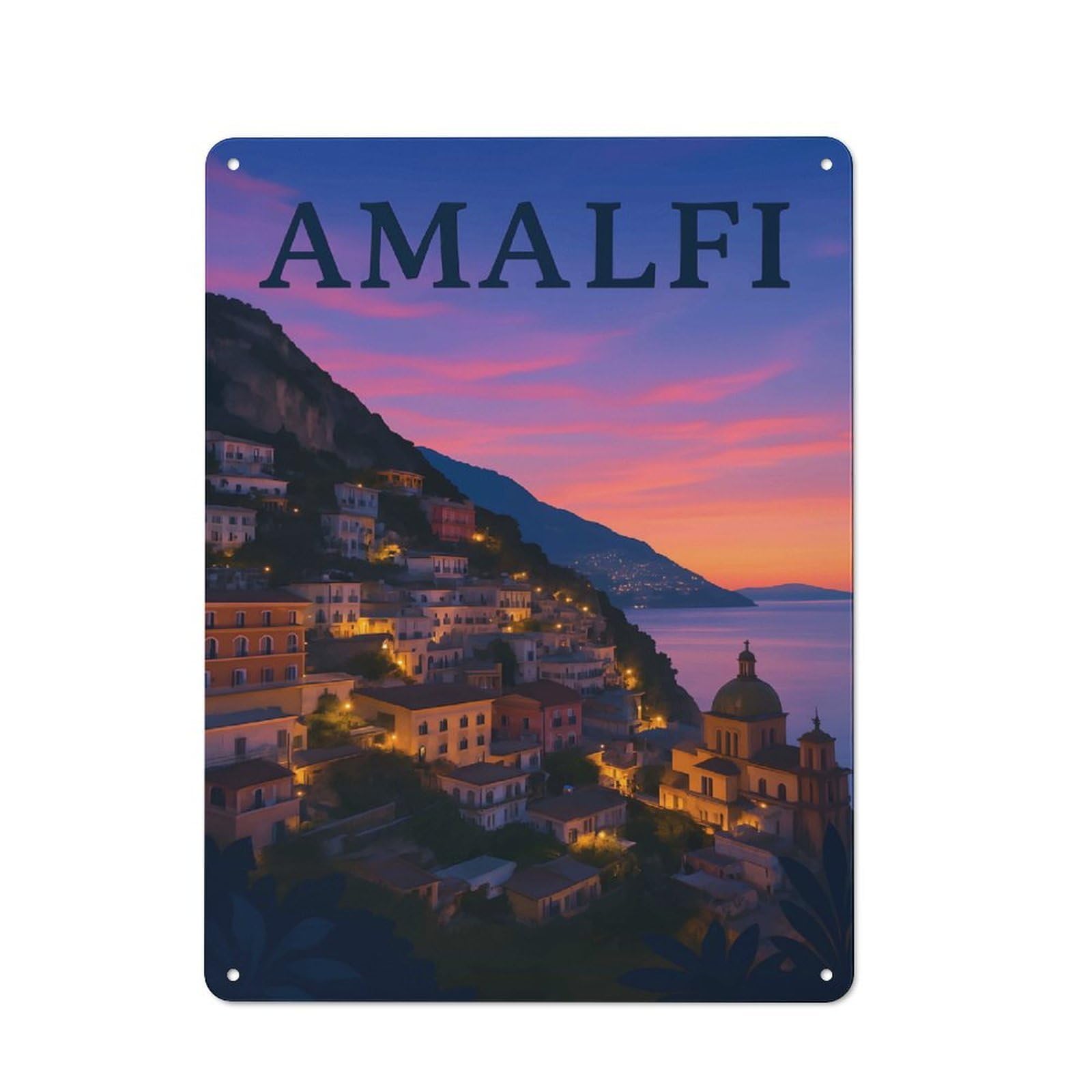 Junmoney Style-3 Amalfi Coast At Sunset(2) Vintage Metal Wall Sign 40X30cm For Garage Wall, Suited To Garage Decor Collectors
