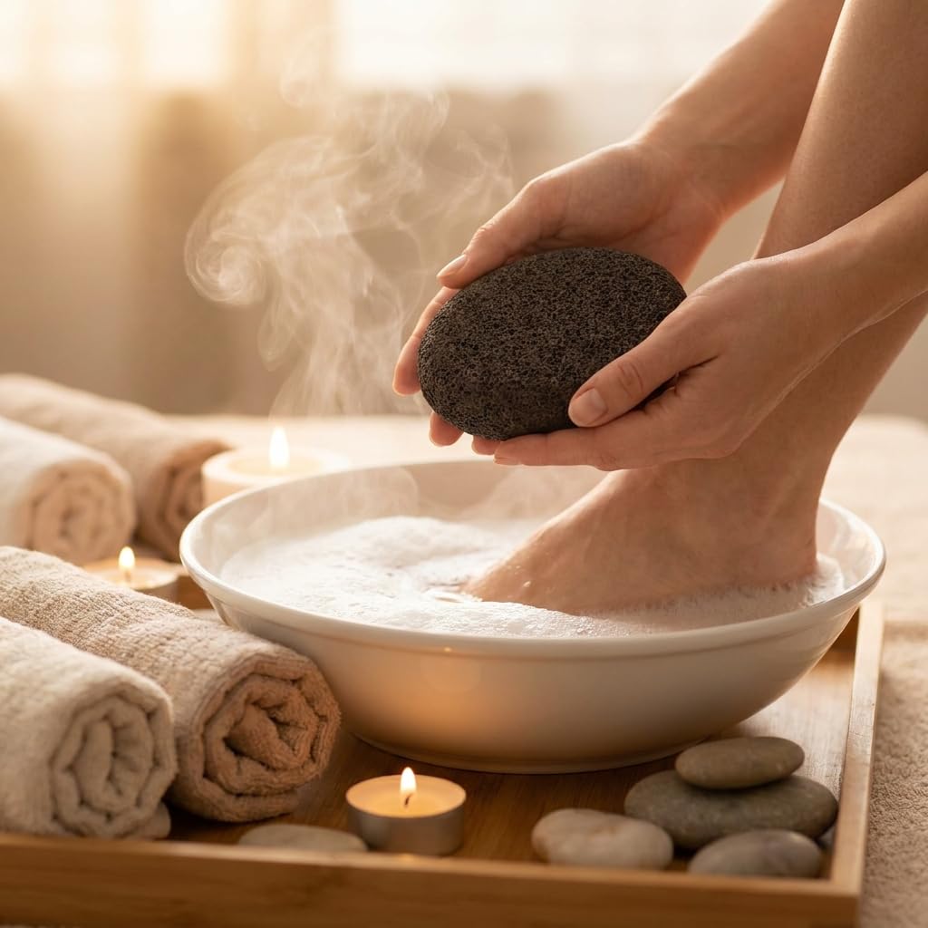 Depurador de pies y manos con piedra pómez, removedor de callos de piedra de lava natural negra, exfoliación de pies, exfoliante de manos, herramienta de pedicura y removedor de piel seca, promueve un