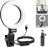 Neewer BR60 5" Clip-On Ring Light Kit with Desk Tripod - Bi-Color LED for Zoom Calls, Streaming, Vlogging & Video Conferencing