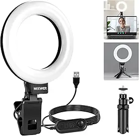 NEEWER Anel de luz BASICS de 12,7 cm para iluminação de videoconferência, kit de luz de clipe com suporte de tripé de mesa para monitor, laptop, computador, zoom, chamada, transmissão ao vivo