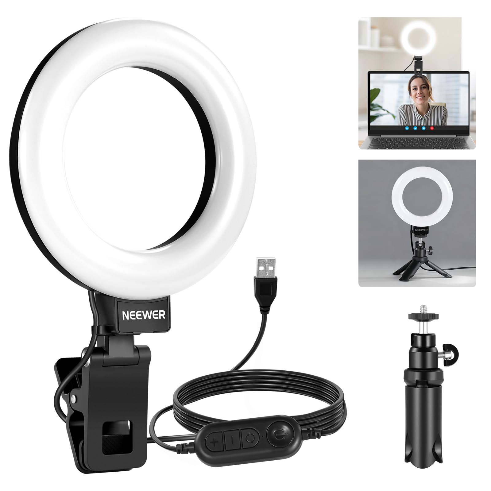 NEEWER Basic 5" Ring Light for Video Conference Lighting, Clip on Light Kit with Desk Tripod Stand for Monitor Laptop Computer Zoom Call Live Streaming Remote Working Learning Video Recording, BR60