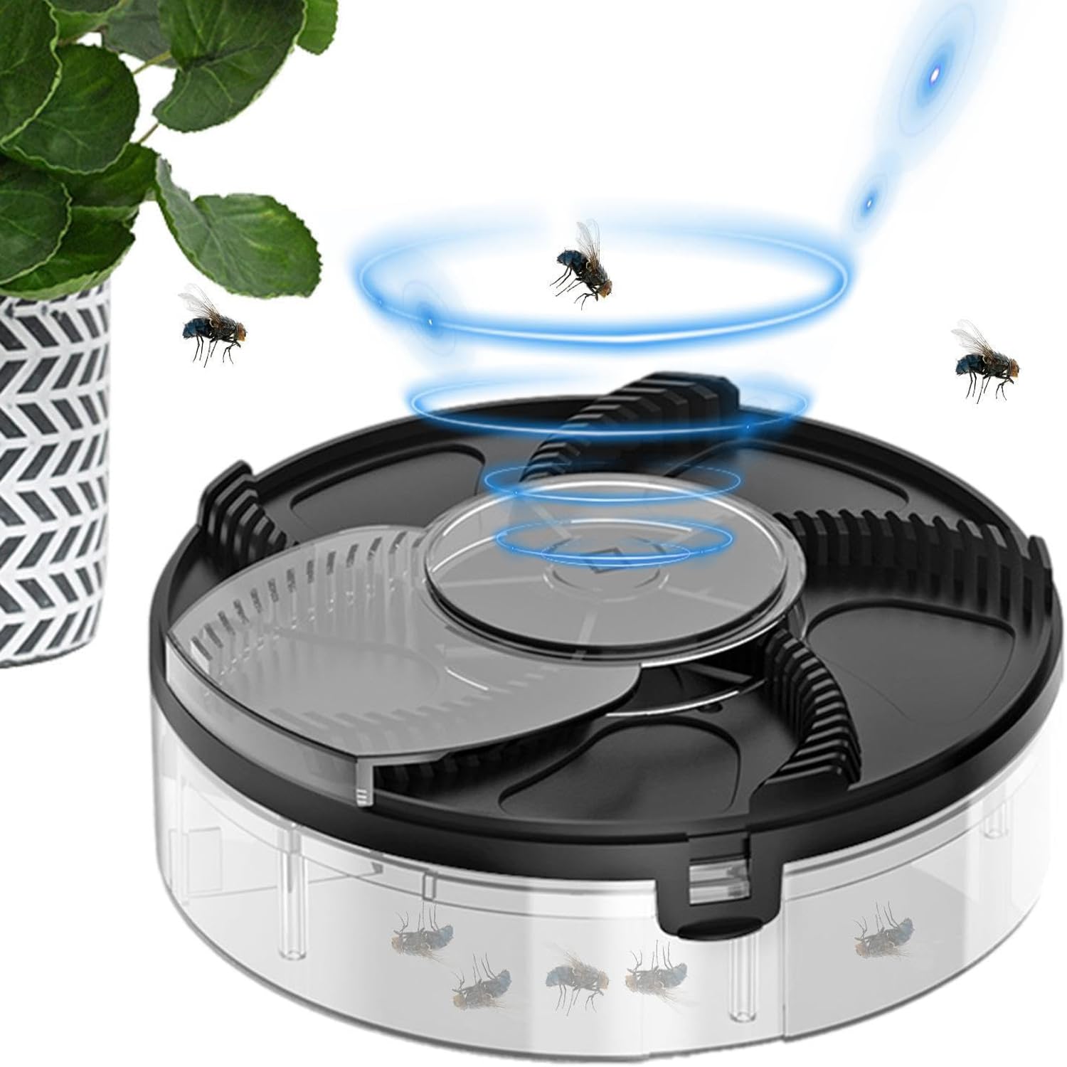 Electric Fly Trap Automatic Fly Destroyer - Silent Rotating Fly Catcher with Bait Harness, USB Rechargeable Removable Fly Catchers Fly Traps Indoor Home Bedroom Office (Black)