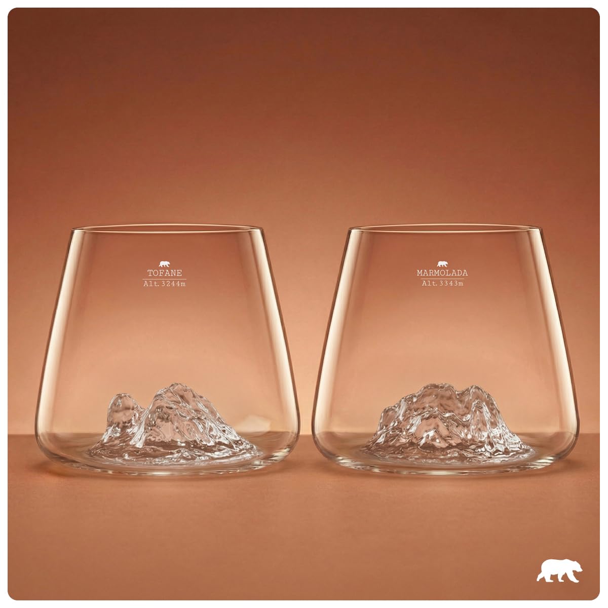 Alaskan MAKER - Vasos de whisky de 350 ml (juego de 2) - Borosilicato de alta calidad, soplado artesanalmente con montañas en relieve | Forma Tulipán | Espíritus TOPOGRAPHIC (Tofane & Marmolada)