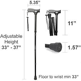 FSA/HSA Eligible, Vaunn Medical Easy Grip Height Adjustable Folding Cane/Walking Stick with Strap/Pouch- Compact, Portable, and Safe Walking Assistant- Non-Slip Grip Handle- Men, Women, Elderly