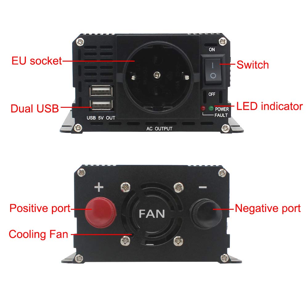 Przetwornica napięcia, 1000 W, DC 12 V do AC 220 V-240 V, przenośna ładowarka automotion, transformator, transformator, zasilacz samochodowy